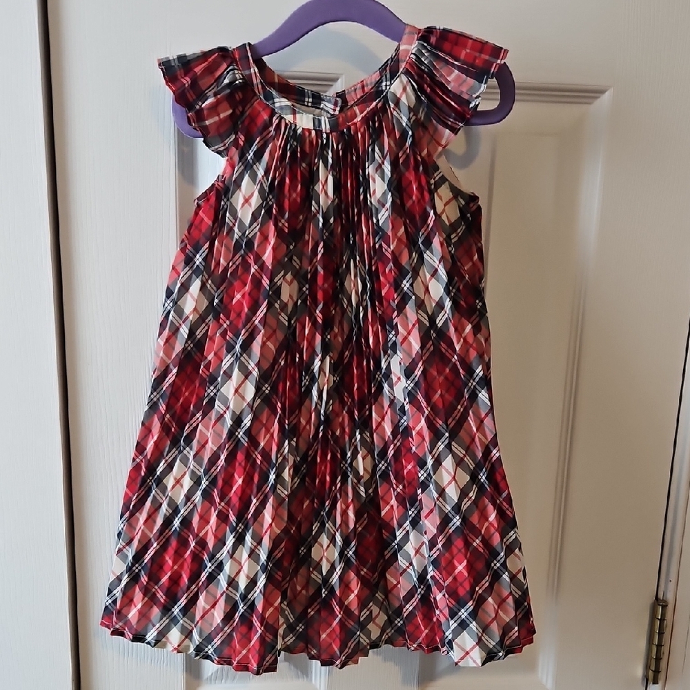 GAP Red Plaid Kids Dress with Ruffle Sleeves
